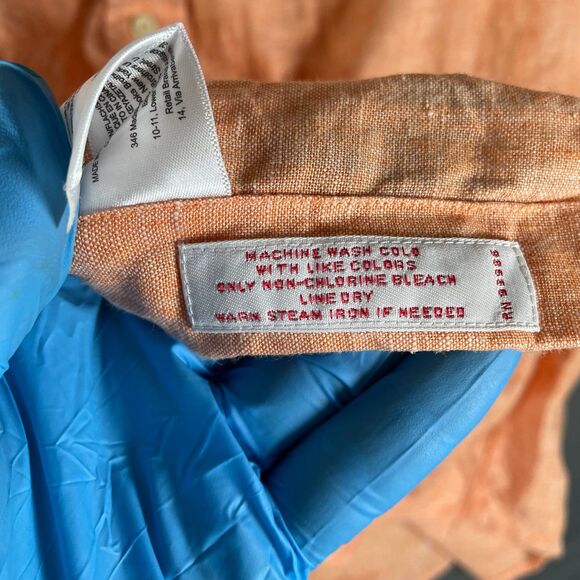 Brooks Brothers Irish Linen Shirt Men's Medium Orange Short Sleeve Summer Beach - Picture 3 of 4